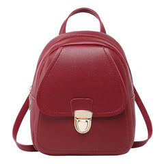 Women's Leather Mini School Backpack for Teenage Girls Small Female Bag