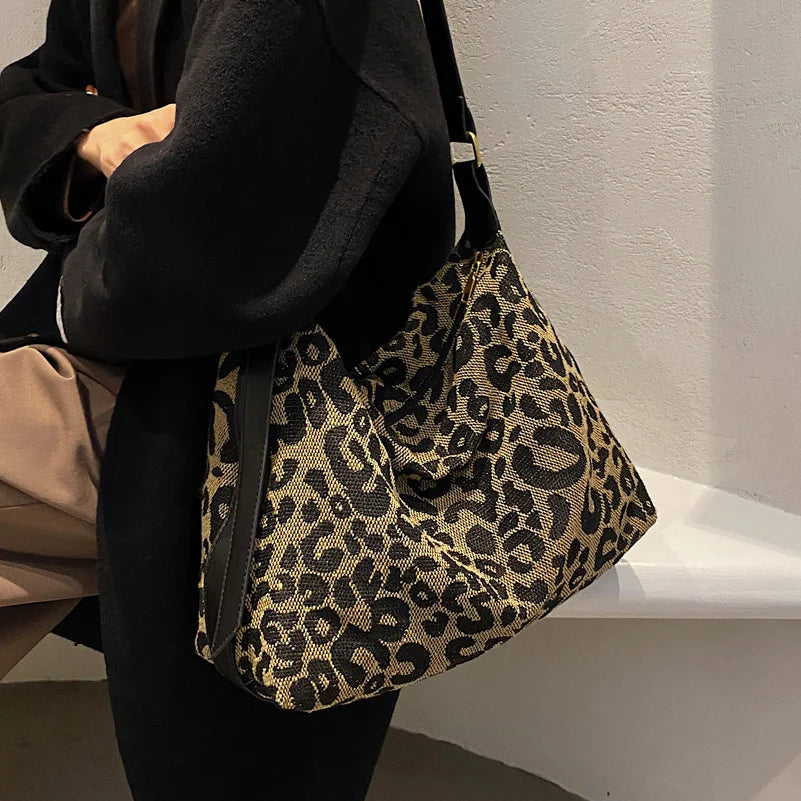 Leopard Shoulder Bag for Lady Canvas Tote Handbag Stylish Bag