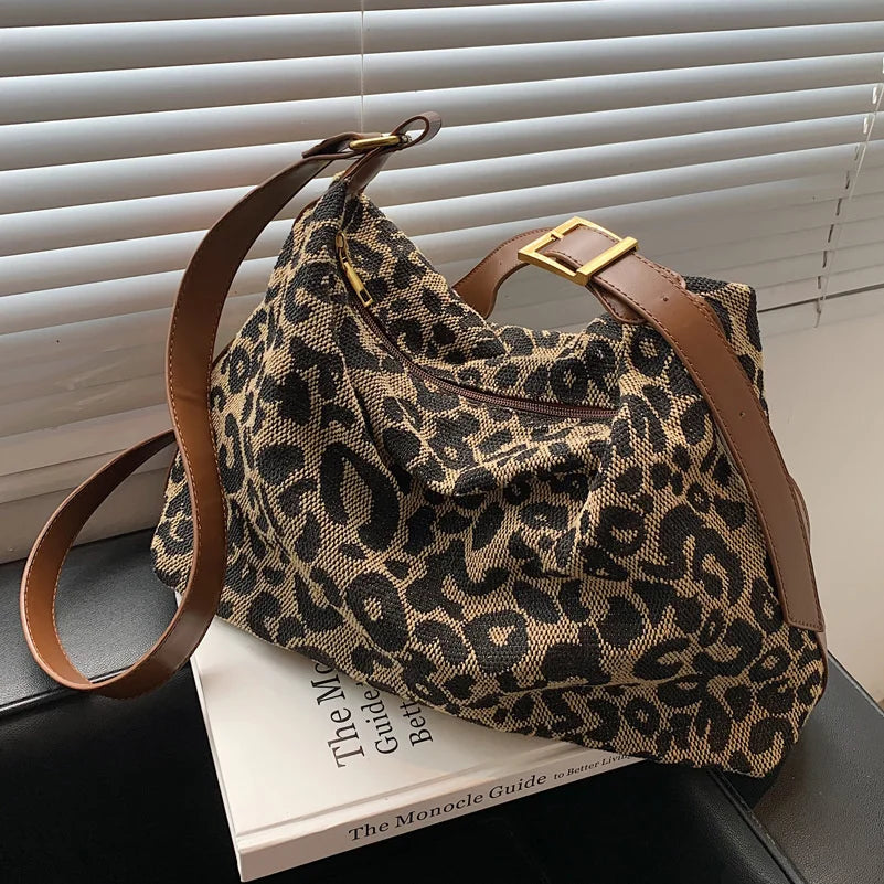 Leopard Shoulder Bag for Lady Canvas Tote Handbag Stylish Bag