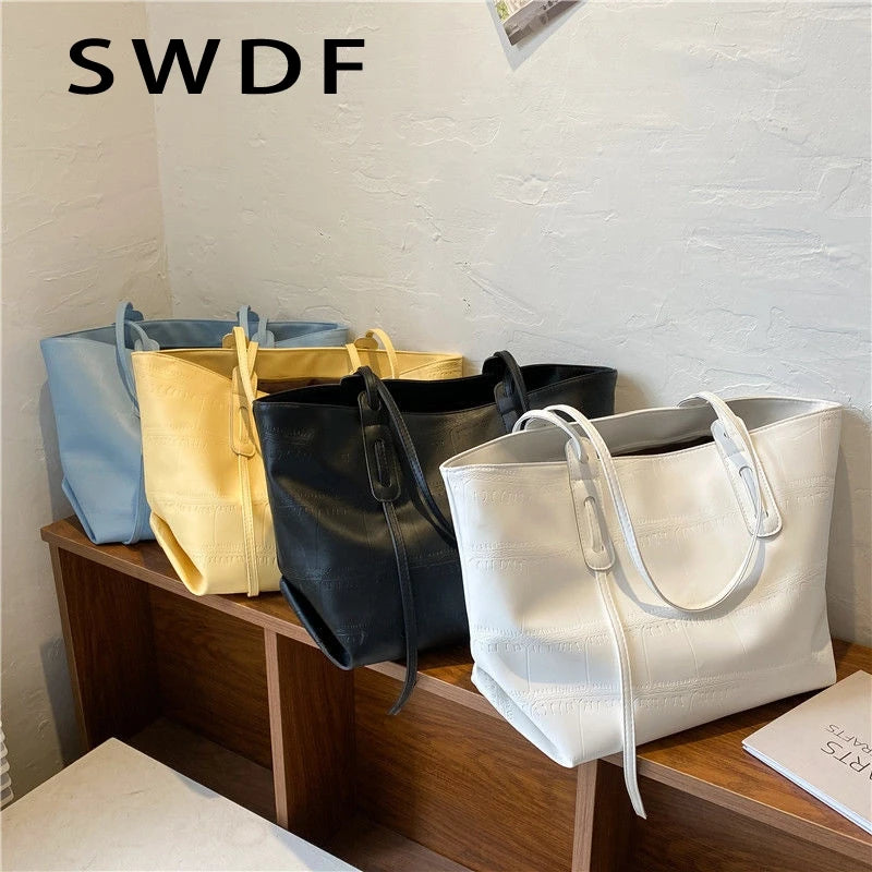 Yellow Leather Tote Bag Large Zipper Handbag