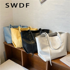 Yellow Leather Tote Bag Large Zipper Handbag