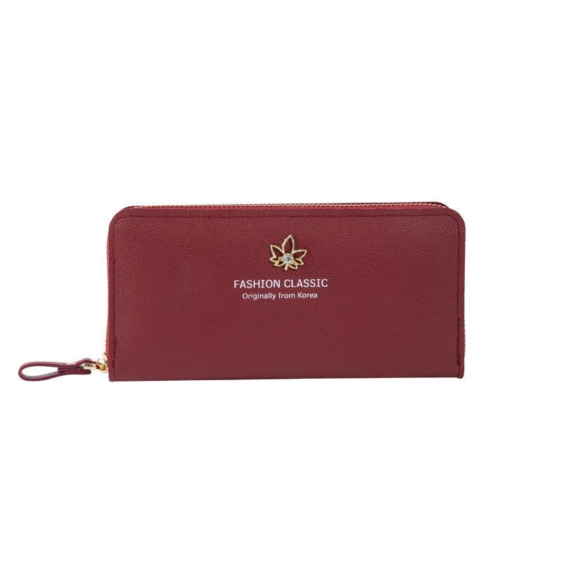 Women's Long Wallet Leaf Zipper Bag Large Capacity Hand-Held Foreskin Clip