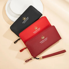 Women's Long Wallet Leaf Zipper Bag Large Capacity Hand-Held Foreskin Clip