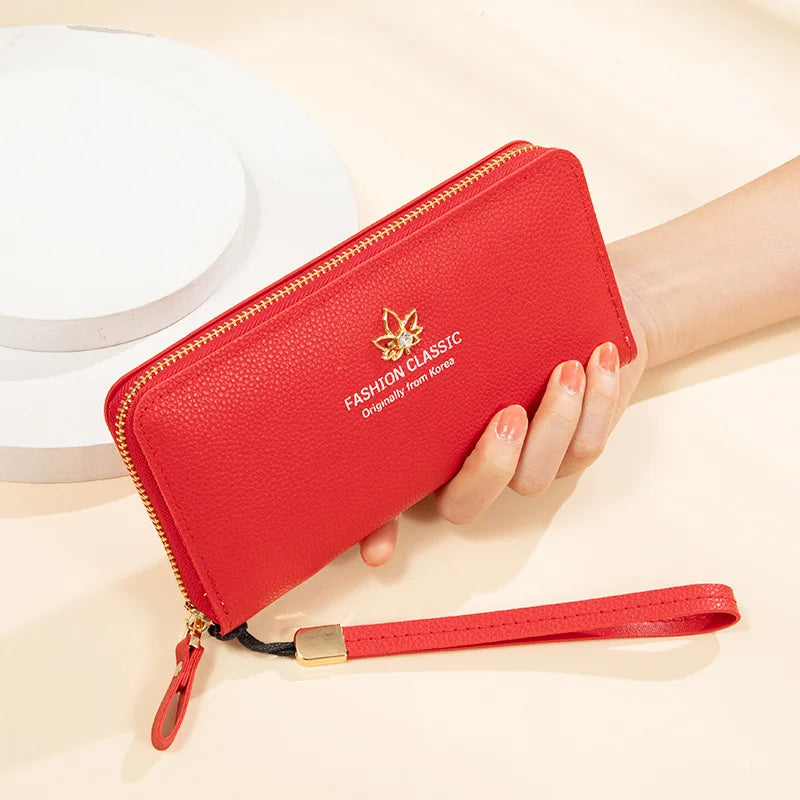 Women's Long Wallet Leaf Zipper Bag Large Capacity Hand-Held Foreskin Clip