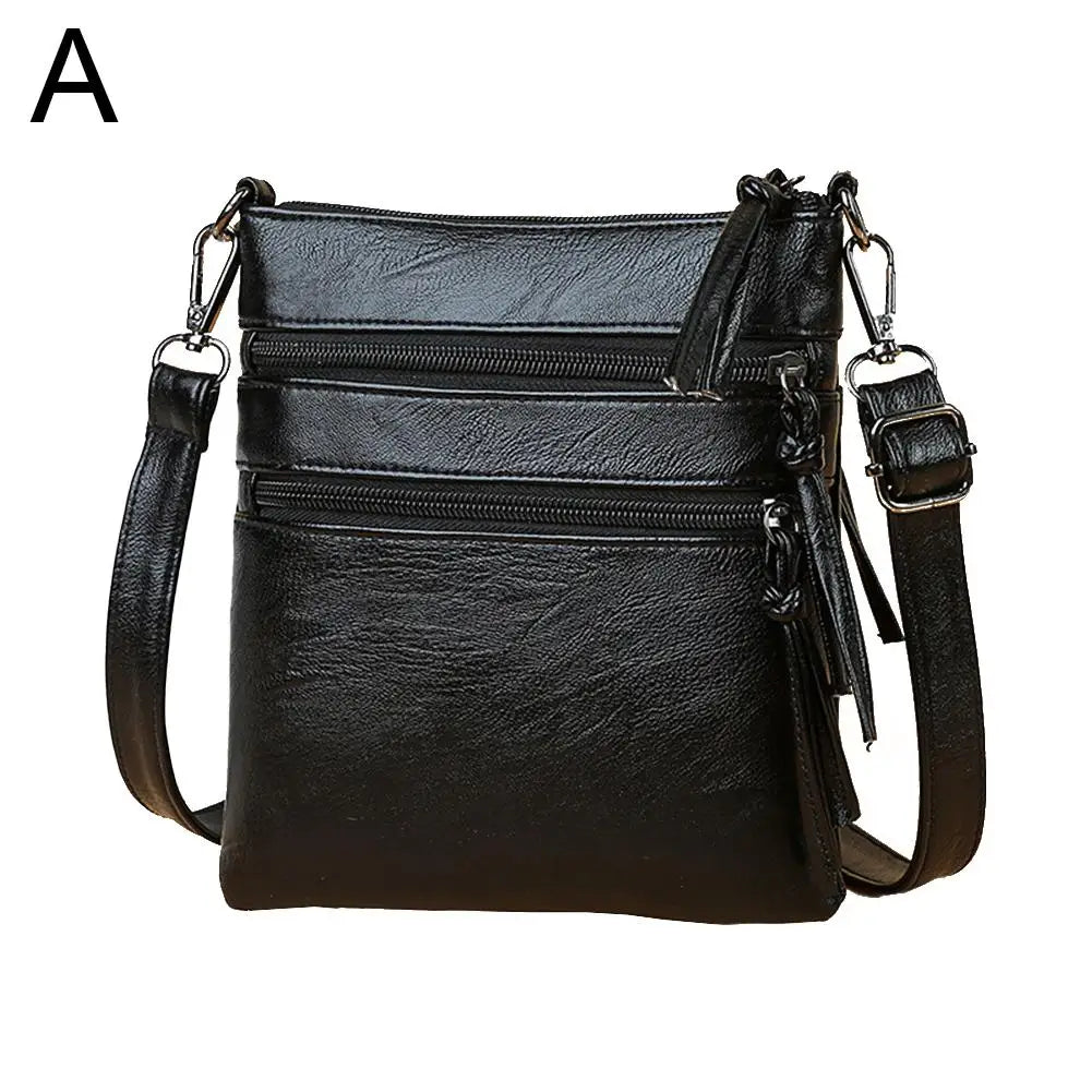 Women's Zipper Pocket Crossbody Bag Soft Leather Shoulder Bag