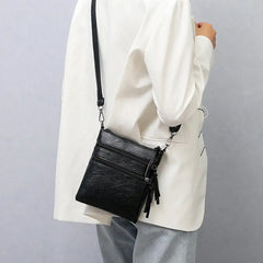 Women's Zipper Pocket Crossbody Bag Soft Leather Shoulder Bag