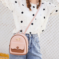 Women's Mini Backpack PU Leather Graceful Bagpack Small School Bags Bow-knot