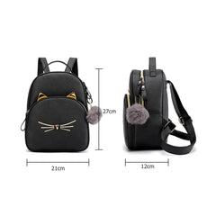 Women's Mini Backpack PU Leather Cartoon Cat School Bags for Teenagers Girls