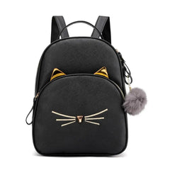 Women's Mini Backpack PU Leather Cartoon Cat School Bags for Teenagers Girls