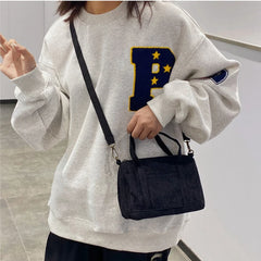 Women's Mini Corduroy Shoulder Bag Canvas Handbag Zipper Totes Ladies Purse