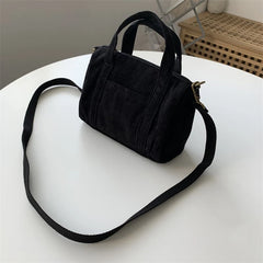 Women's Mini Corduroy Shoulder Bag Canvas Handbag Zipper Totes Casual Purse