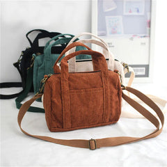 Women's Mini Corduroy Shoulder Bag Canvas Handbag Zipper Totes Casual Purse