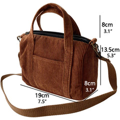 Women's Mini Corduroy Shoulder Bag Canvas Handbag Zipper Totes Casual Purse