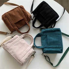 Women's Mini Corduroy Shoulder Bag Canvas Handbag Zipper Totes Casual Purse