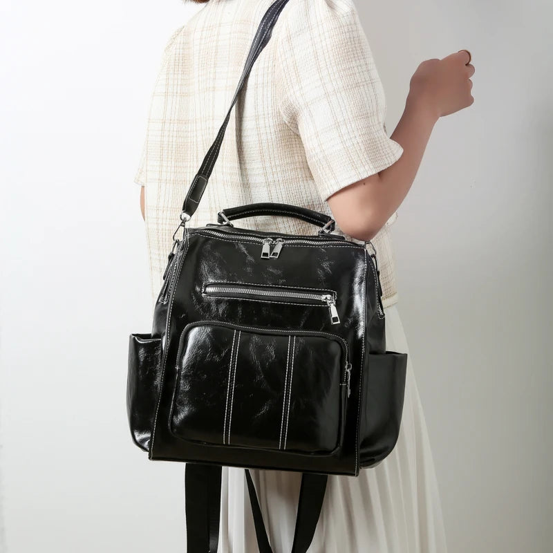 Women's Retro PU Leather Backpack School Bag Casual Backpacks