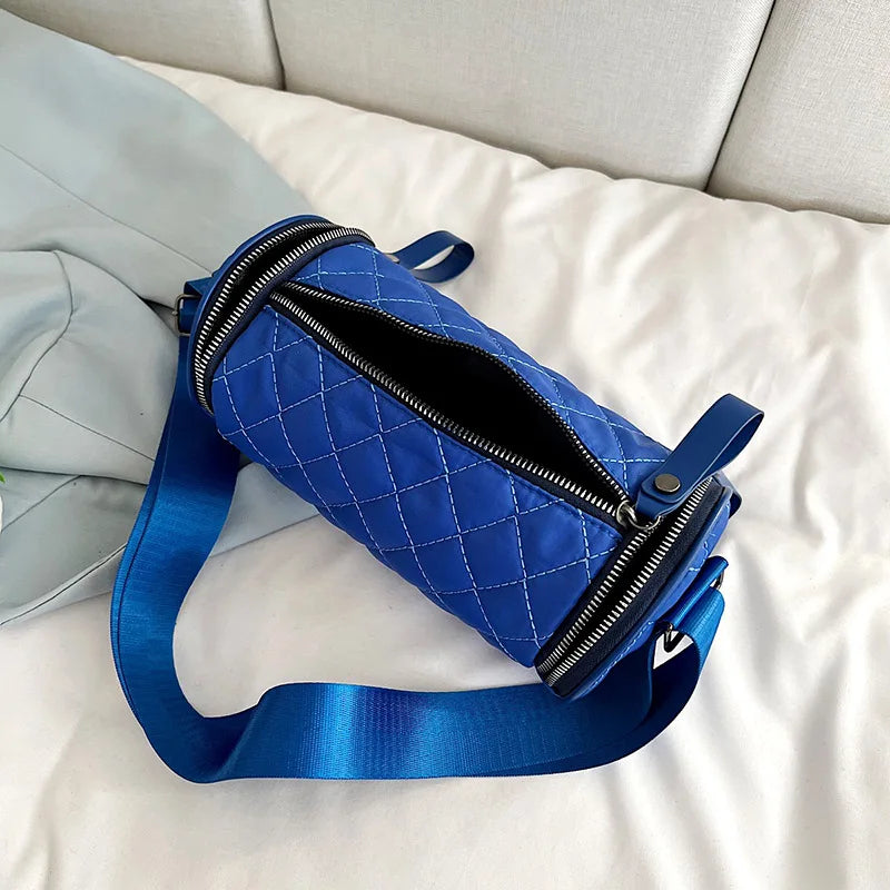 Solid Nylon Crossbody Bag Wide Strap Tote & Purse Cylindrical Shoulder Bag
