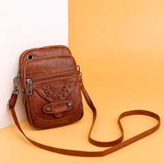 Women's Textured Messenger Shoulder Bag Soft Leather Crossbody Bag