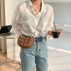 Women's Nylon Saddle Bag Chain Down Padded Shoulder Crossbody Bag