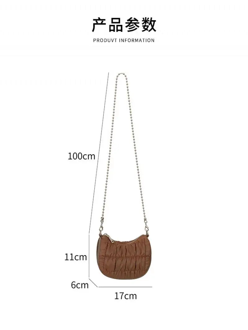 Women's Nylon Saddle Bag Chain Down Padded Shoulder Crossbody Bag