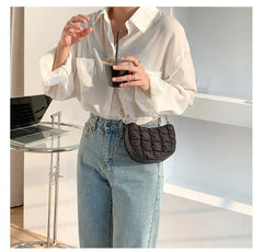 Women's Nylon Saddle Bag Chain Down Padded Shoulder Crossbody Bag