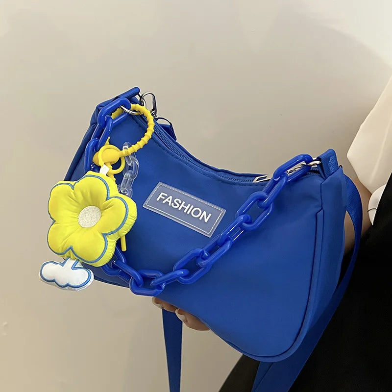 Women's Nylon Flower Shoulder Bag Hand Bags