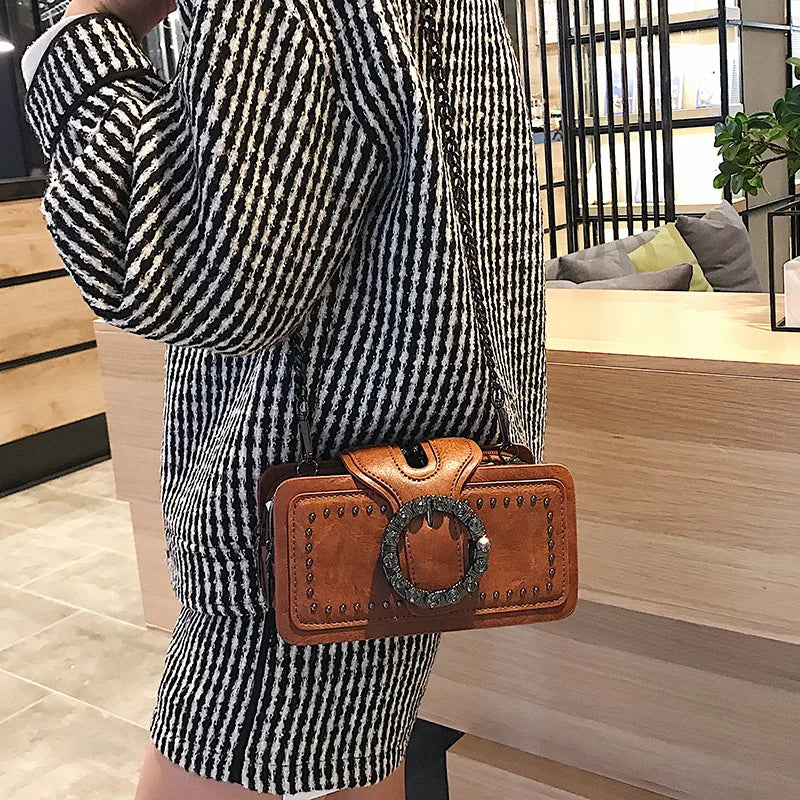 Women's PU Leather Shoulder Bag Studded Diamond Mini Crossbody