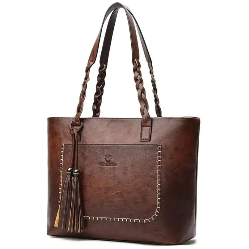 Women's Vintage Tassel Shoulder Bags PU Leather Big Capacity Handbag Bolsas