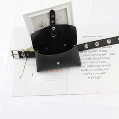 Women's PU Leather Waist Bag with Chain Belt Full Hole Punk Style Belt Phone Sho