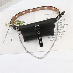 Women's PU Leather Waist Bag with Chain Belt Full Hole Punk Style Belt Phone Sho