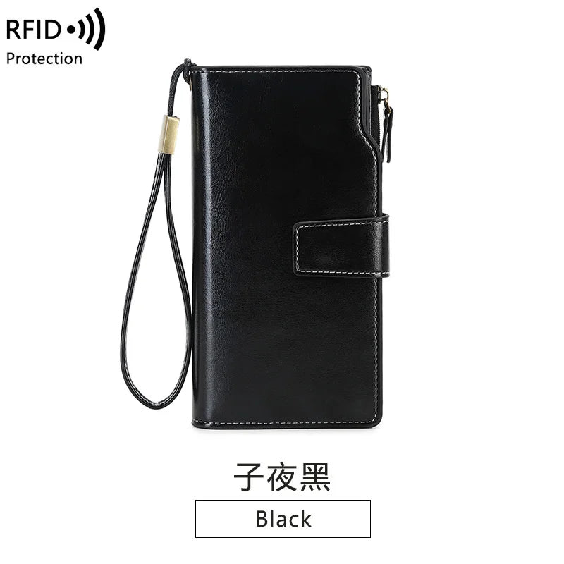 Women's Large Capacity Long Wallet Handbag Multilayer Buckle Leather Bag