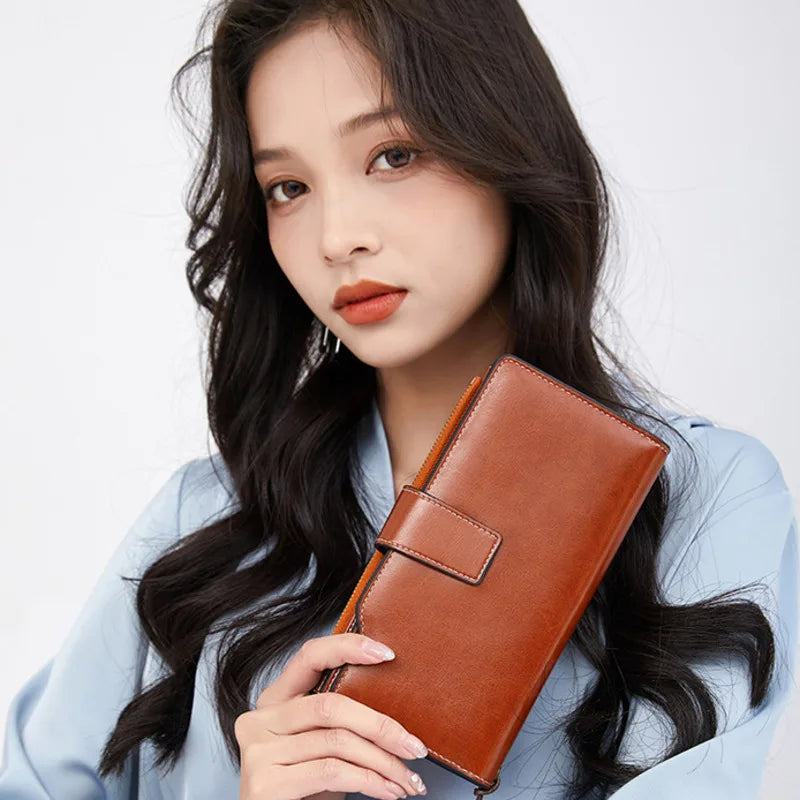 Women's Large Capacity Long Wallet Handbag Multilayer Buckle Leather Bag