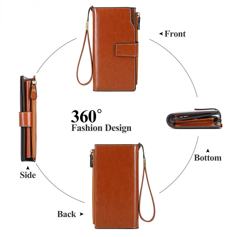 Women's Large Capacity Long Wallet Handbag Multilayer Buckle Leather Bag