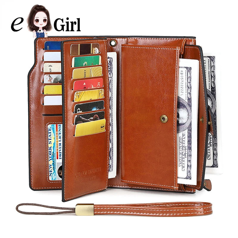 Women's Large Capacity Long Wallet Handbag Multilayer Buckle Leather Bag