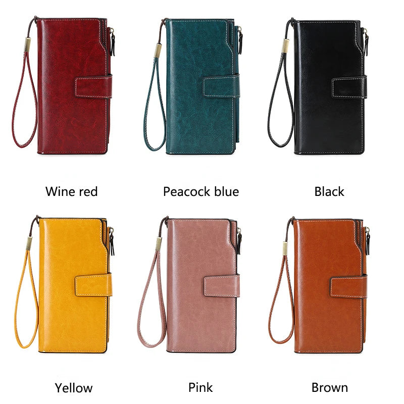 Women's Large Capacity Long Wallet Handbag Multilayer Buckle Leather Bag
