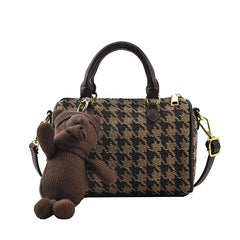Women's Retro Houndstooth Handbag Autumn Winter Messenger Bag