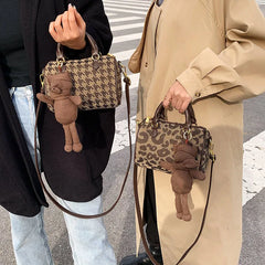 Women's Retro Houndstooth Handbag Autumn Winter Messenger Bag