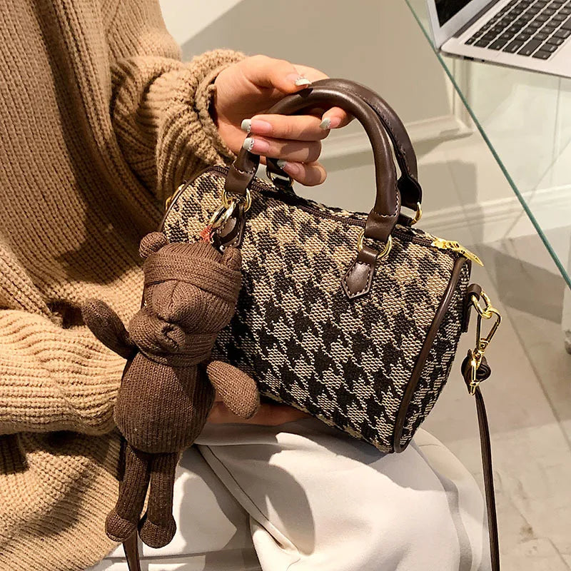 Women's Retro Houndstooth Handbag Autumn Winter Messenger Bag