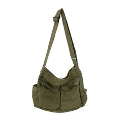 Canvas School Messenger Bag Large Capacity Casual Shoulder Handbag Women Solid