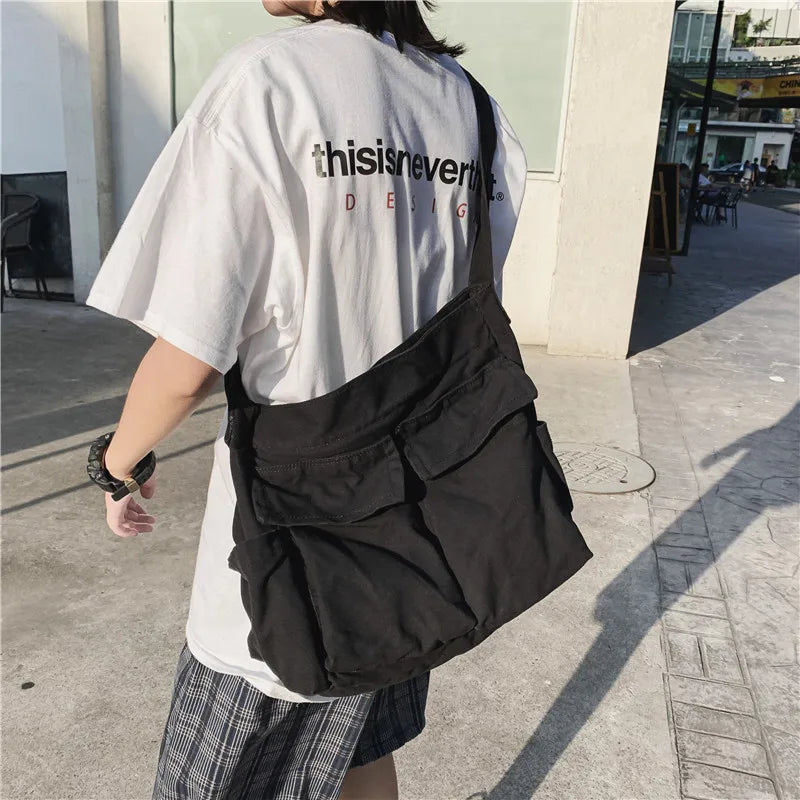 Casual Canvas Messenger Bag Large Capacity Tote Handbag for Women