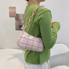 Plaid Grid Shoulder Bag Acrylic Chain Handbag