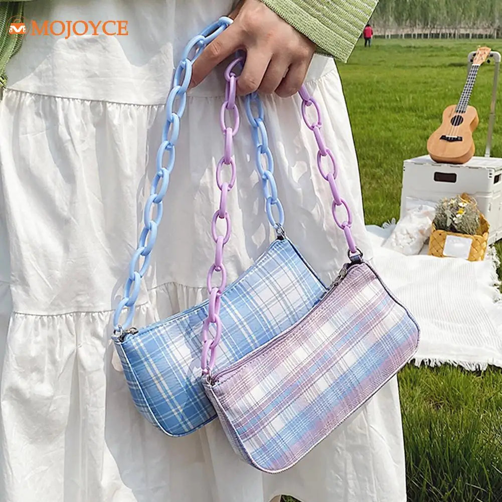 Plaid Grid Shoulder Bag Acrylic Chain Handbag