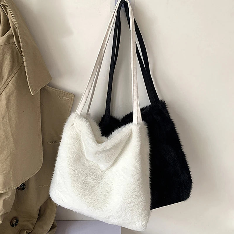 Plush Women's Shopper Bag Fluffy Tote Shoulder Handbag
