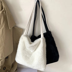 Plush Women's Shopper Bag Fluffy Tote Shoulder Handbag