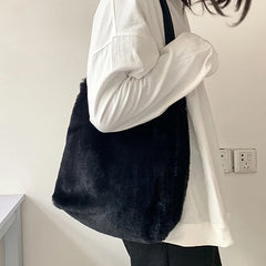 Plush Women's Shopper Bag Fluffy Tote Shoulder Handbag