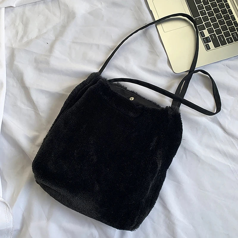 Plush Women's Shopper Bag Fluffy Tote Shoulder Handbag