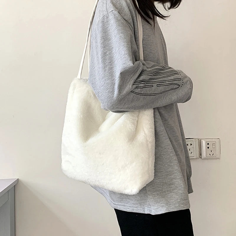 Plush Women's Shopper Bag Fluffy Tote Shoulder Handbag