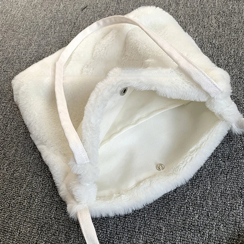 Plush Women's Shopper Bag Fluffy Tote Shoulder Handbag