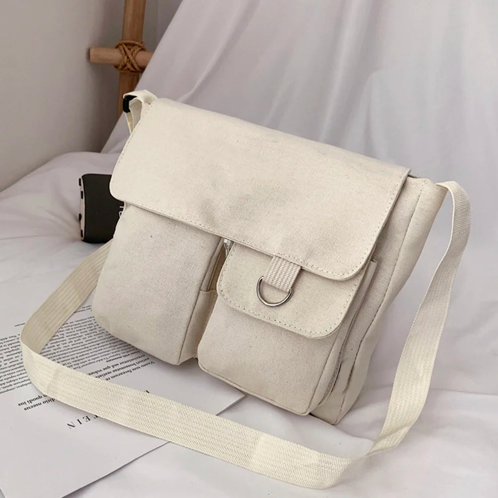 Rainbow Colour Canvas Messenger Bag Large Capacity Handbag