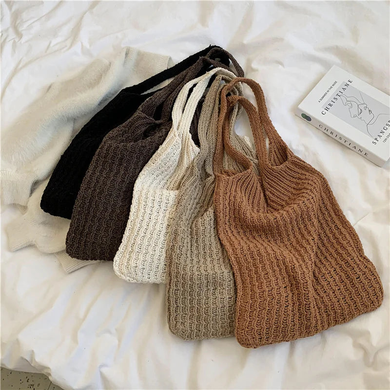 Women's Wool Knitted Shoulder Bag Armpit Bucket Tote Shopper
