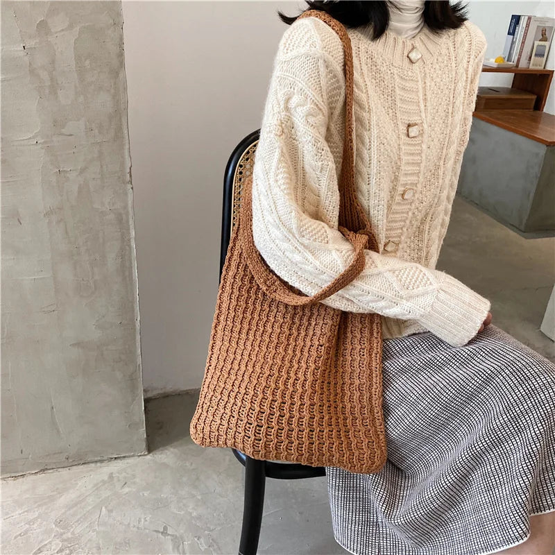 Women's Wool Knitted Shoulder Bag Armpit Bucket Tote Shopper
